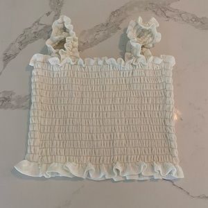 Reformation Jeans White Frilly Ruched Top